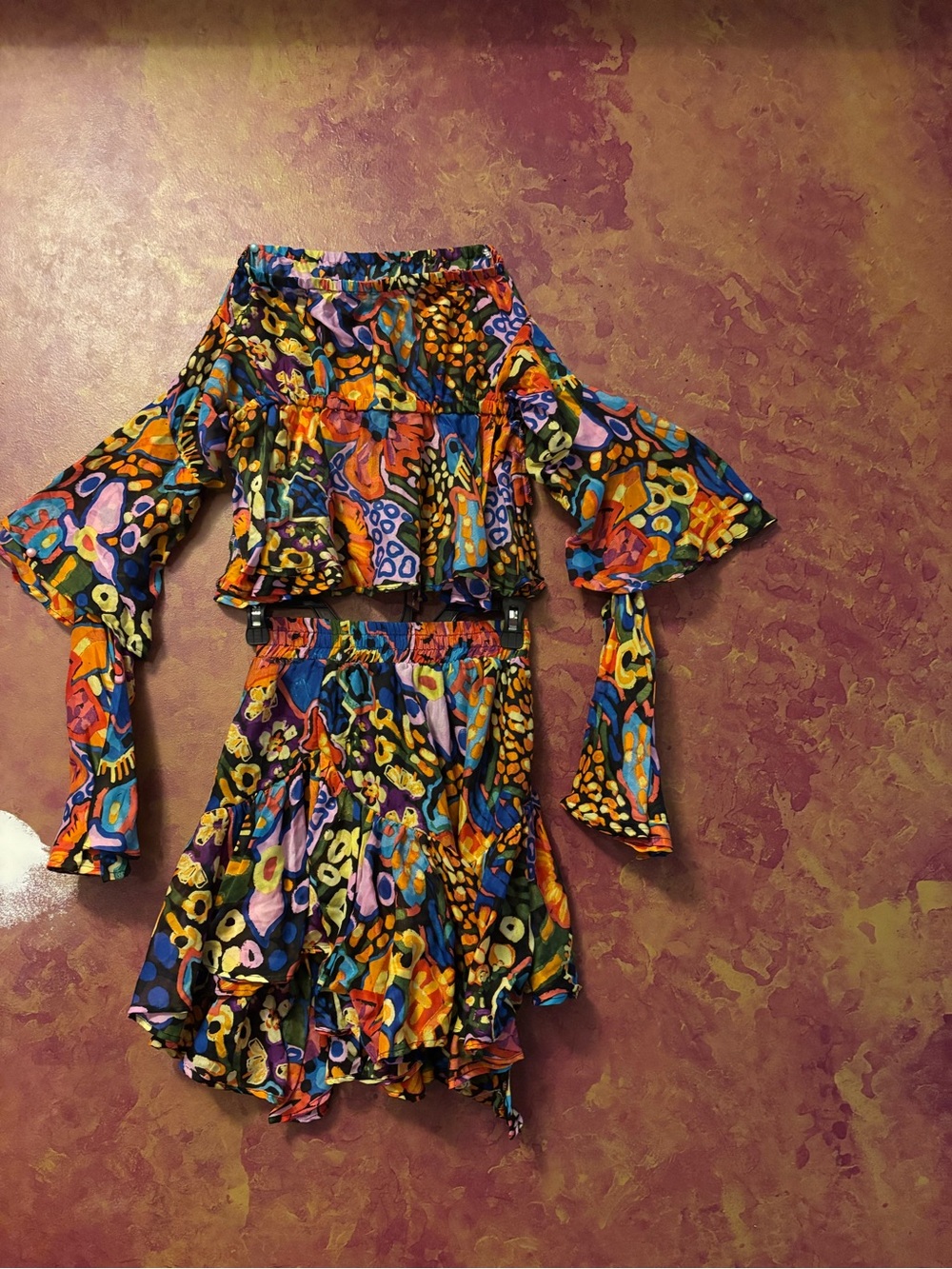 Live 4 Truth Multicolor Off-Shoulder Crop Top with Bell Sleeves